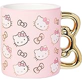 Silver Buffalo Sanrio Hello Kitty Pink and Gold Chrome Ceramic Mug with Bow 3D Sculpted Handle, 20 Ounces