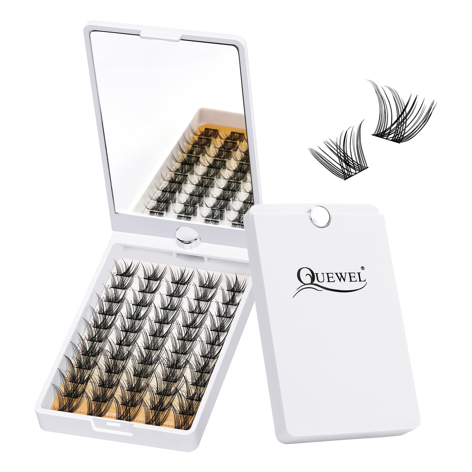 Lash Clusters QUEWEL Cluster Lashes Mix12-16mm in 360°Reversible Mirror Box, DIY Lash Extensions Soft Eyelash Clusters Comfortable & Super Easy to Use(MIX12-16 FZM02-D)