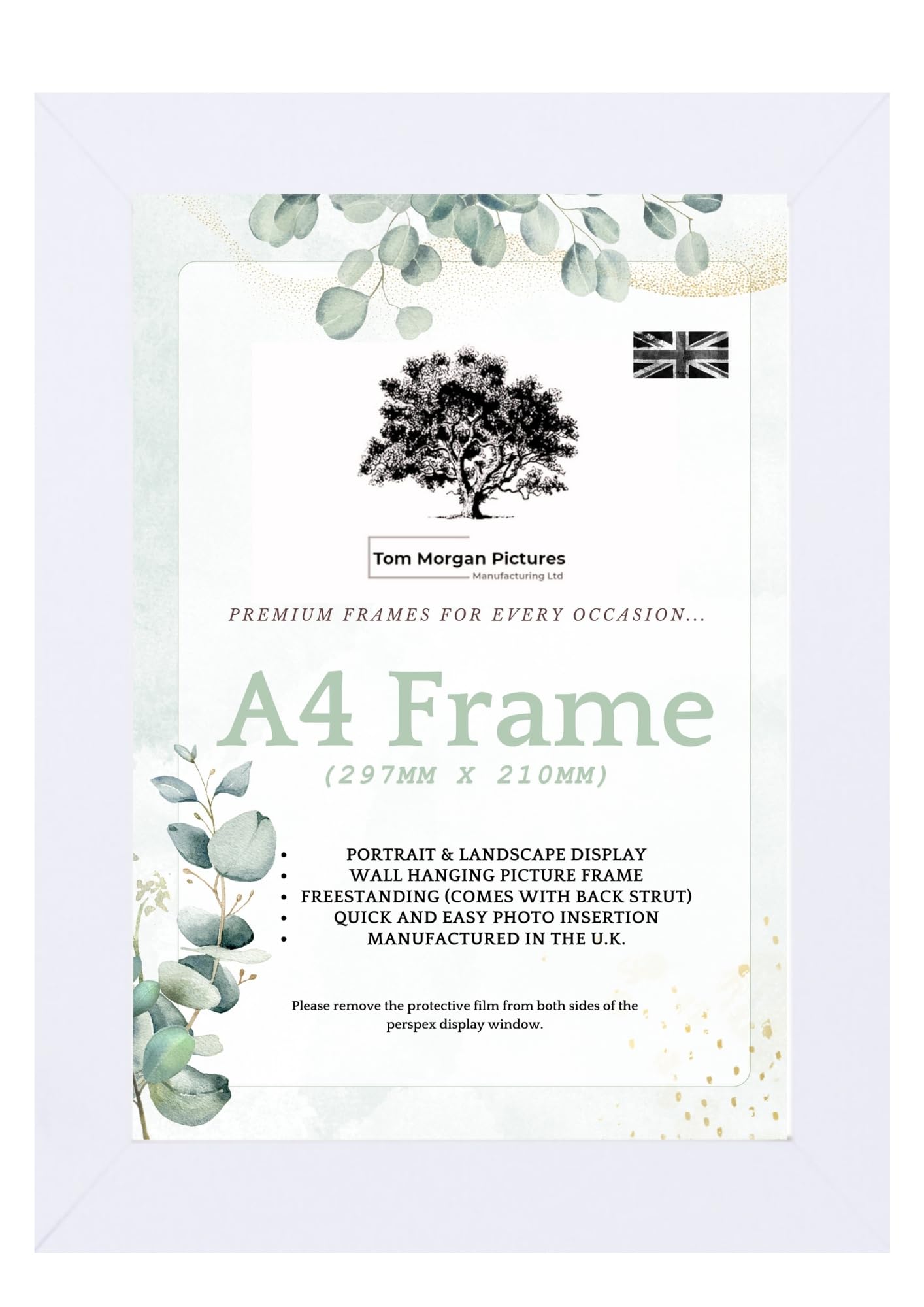 Tom Morgan Pictures A4 (29.7cm x 21cm) Photo Frame, White, Freestanding & Wall Hanging Modern Picture Frame