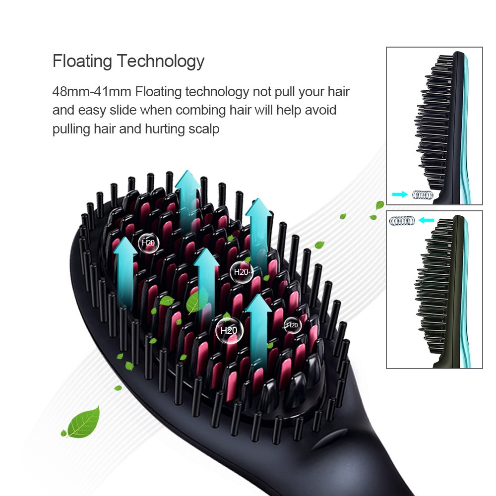 Ionic Hair Straightener Floating Brush for Silky Frizz Free Hair, Flexible Floating Massage Head Designed Anti-Scald Ceramic Straightening Hair Brush Comb + 4 Bonus Included (Mirror Blue)