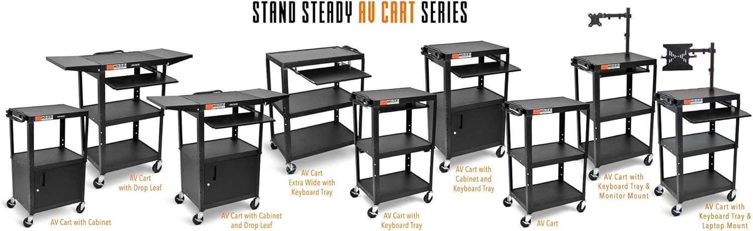 Line Leader AV Cart with Keyboard Tray and Monitor Mount - Mobile Workstation/Presentation Cart with Monitor Arm - Take Your Office On-The-Go with Our Stand Up Computer Cart (Black / 24 x 18) : Office Products