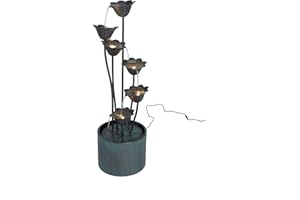 HI-LINE GIFT LTD. Metal Lily Flower Pouring INTO Bucket Fountain W/ 5 WW LED