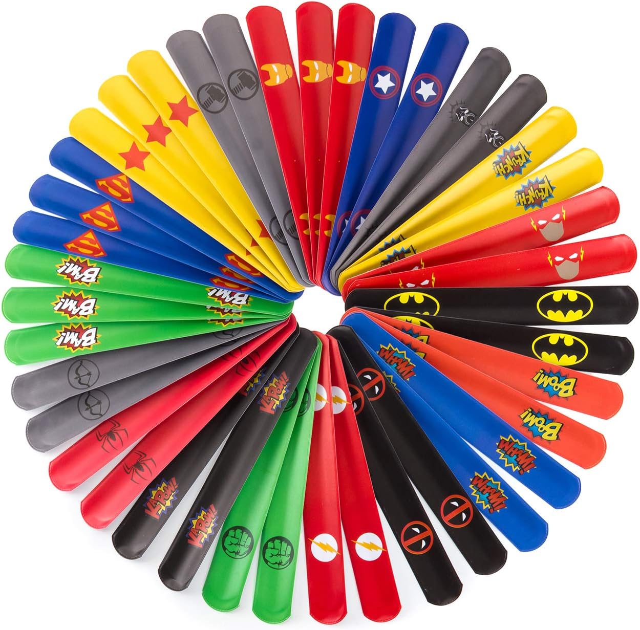 40pcs Superhero Slap Bracelets in 18 Styles Include Spiderman Batman Avengers Slap Bands for Kids Birthday Party Supplies Favors Boys and Girls
