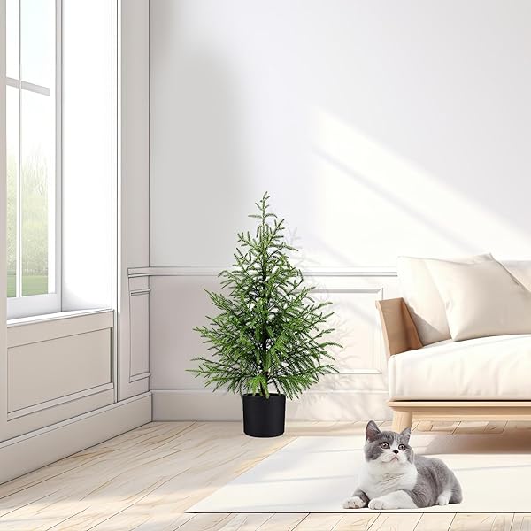 ENVEN NORFOLK PINE CHRISTMAS TREE REAL TOUCH FAUX HOLIDAY TREE WITH POT, REALISTIC INDOOR OUTDOOR DECORATION FOR ENTRYWAY, LIVING ROOM, OFFICE, APARTMENT (3FT-1PACK)
