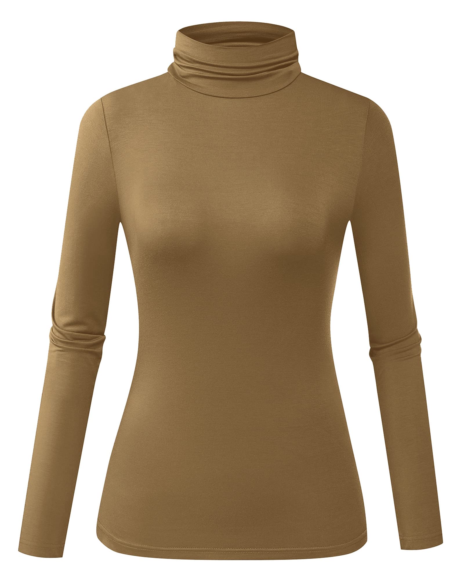 Herou Women's Turtleneck Long Sleeve Lightweight Soft Pullover Tops Desert Tan Medium