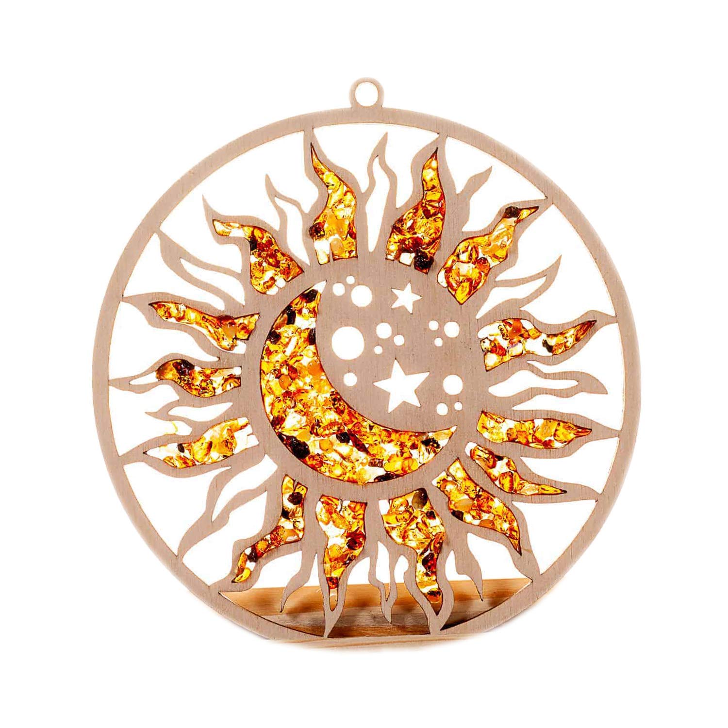 Raduly Suncatcher Amber Birch Wood Sun & Moon Suncatcher, Window Decoration, Diameter 10 cm — image 1