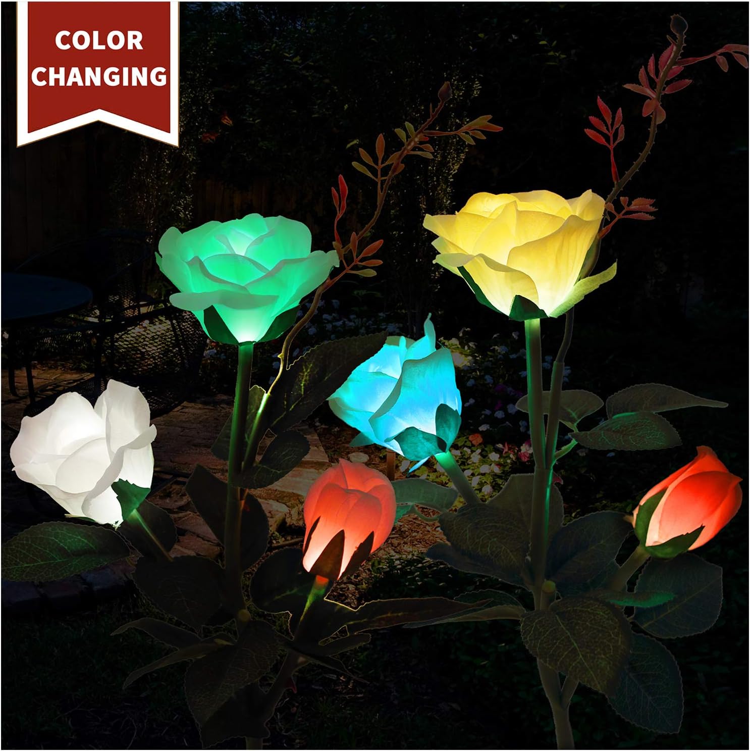 Best Solar Garden Flower Lights Red Rose Glass