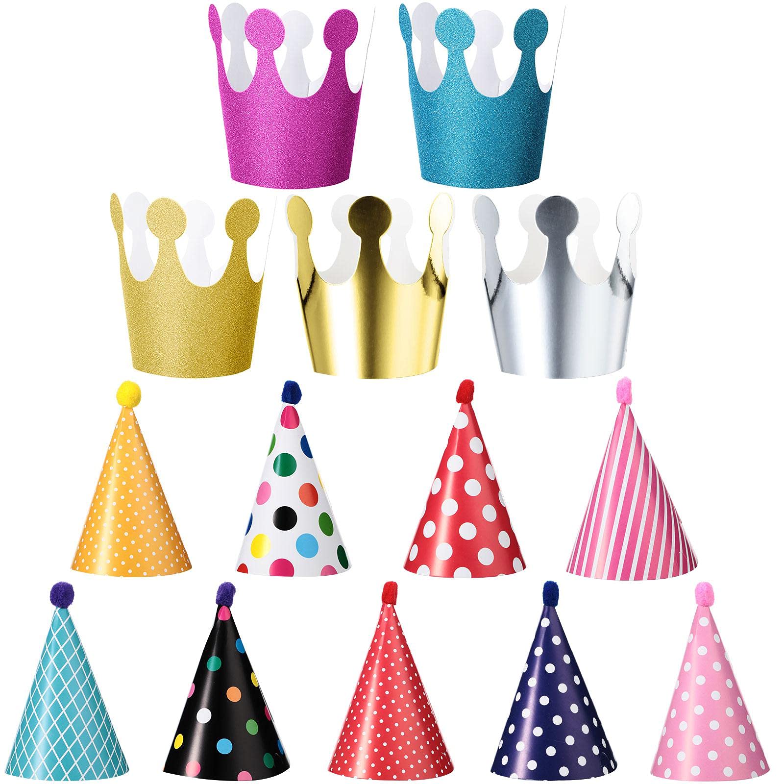 Photo 1 of 14 Pieces Birthday Hat for Pets Party Decoration Cone Paper Hats Supplies with Colorful Patterns for Cat and Dog Birthday Party Accessories
