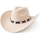 Lanzom Women Men Felt Wide Brim Western Cowboy Hats Belt Buckle Panama Hat