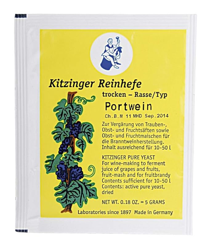 WEINHEFE PORTWINE Arauner Kitzinger – Trocken Reinhefe für 50L | Naturhefe | Obstwein hefe | Hefenährsalz | Alkoholhefe | Met