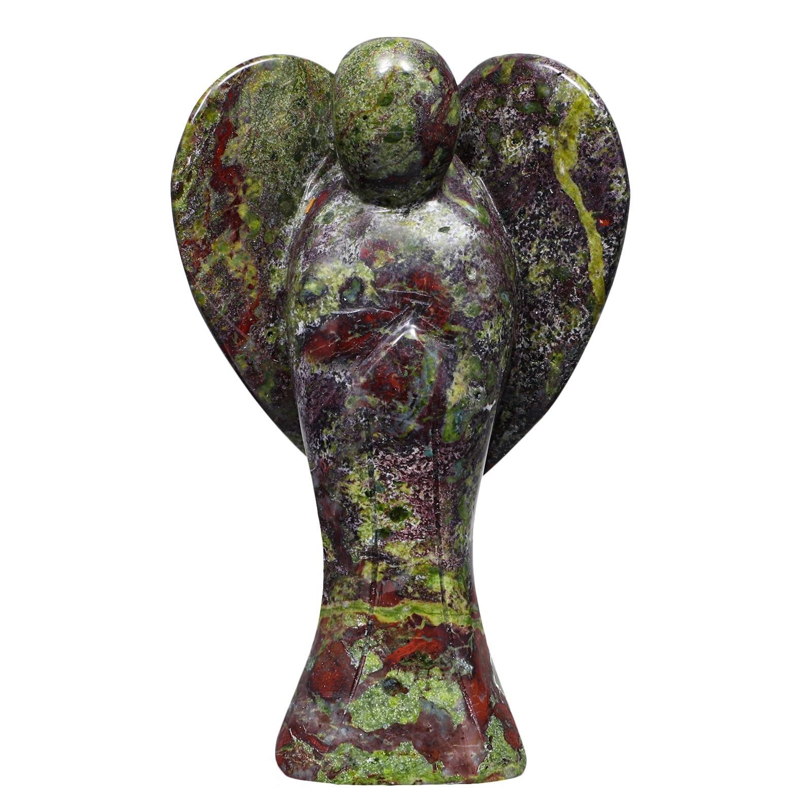 KYEYGWO 7.5 cm Dragon Bloodstone Gemstone Angel Figurine, Healing Crystal Guardian Angel Talisman Hand Carved Pocket Stone Lucky Charm Fengshui Decor