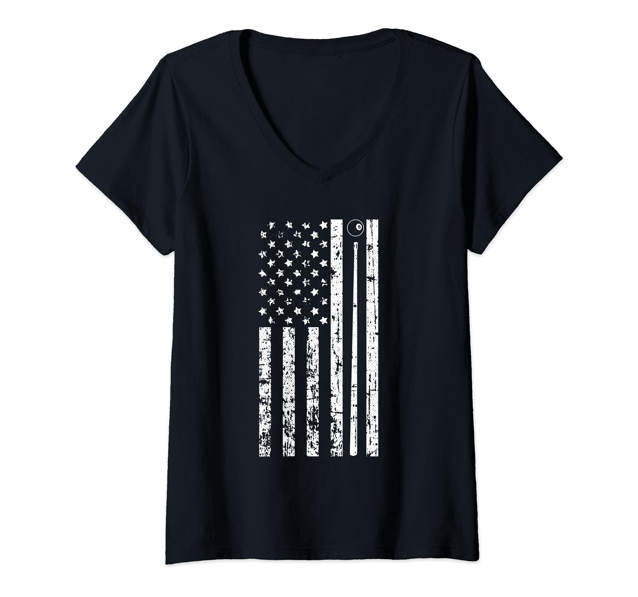 Womens American Flag Billiard Stick Cute Table Game Funny Usa Pool V-Neck T-Shirt