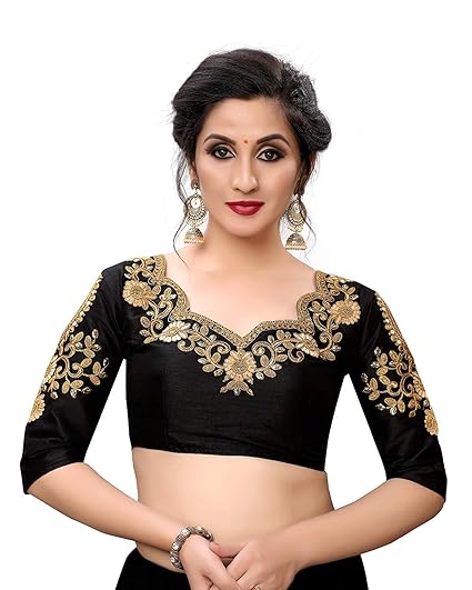 Women's Black Colour Readymade Blouse Cold Shoulder Sleeves Design For Saree And Lehenga (Black Color,Size 38 + margin)