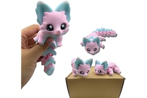 YIPINTANG Fantasy Cotton Candy Flexible Fox - 8 Inches Fidget Animal for Desk Décor, 3D Printed Creature (Pink, Large)