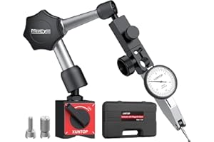 XUNTOP 0.03"/0.0005" Dial Test Indicator and 90lbs (40kg) Magnetic Base Magnetic Dial Indicator with 3 Adjustable Joints 3/8 