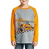 ArthomaHige Boys Long Sleeve Shirts Dinosaur Shirts for Boys Kids Fall Crewneck Tees Toddler Excavator Graphic T-Shirt 3-8 T