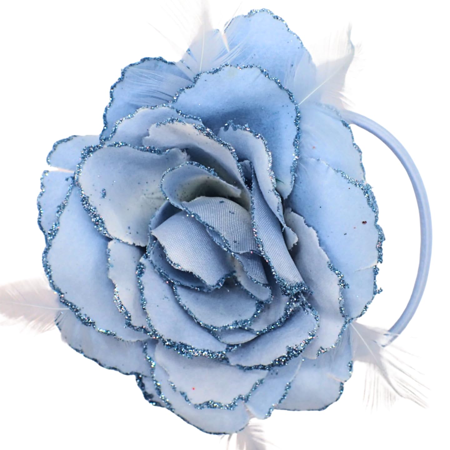Topkids Accessories Rose Flower Hair Clip Hairband Brooch Safety Pin Hairpin Floral Corsage Fascinator Hair Band Aligator Beak Grip for Women & Girls Wedding Prom Party Special Occasion (Light Blue)