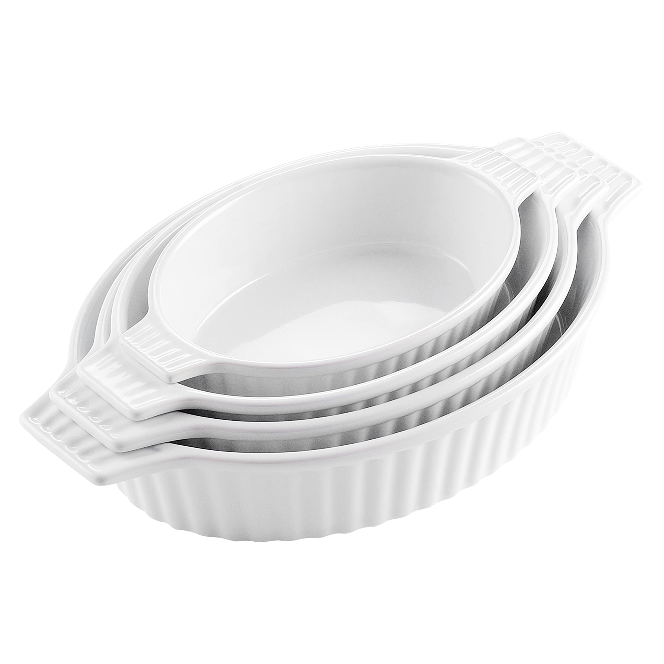 MALACASA, Series Bake, Set of 4 Oval Baking Dishes (9.5"/11.3"/12.8"/14.5"), Oven to Table Baking Dishes with Ceramic Handles, Ideal for Lasagne/Pie/Pan/Tapas,