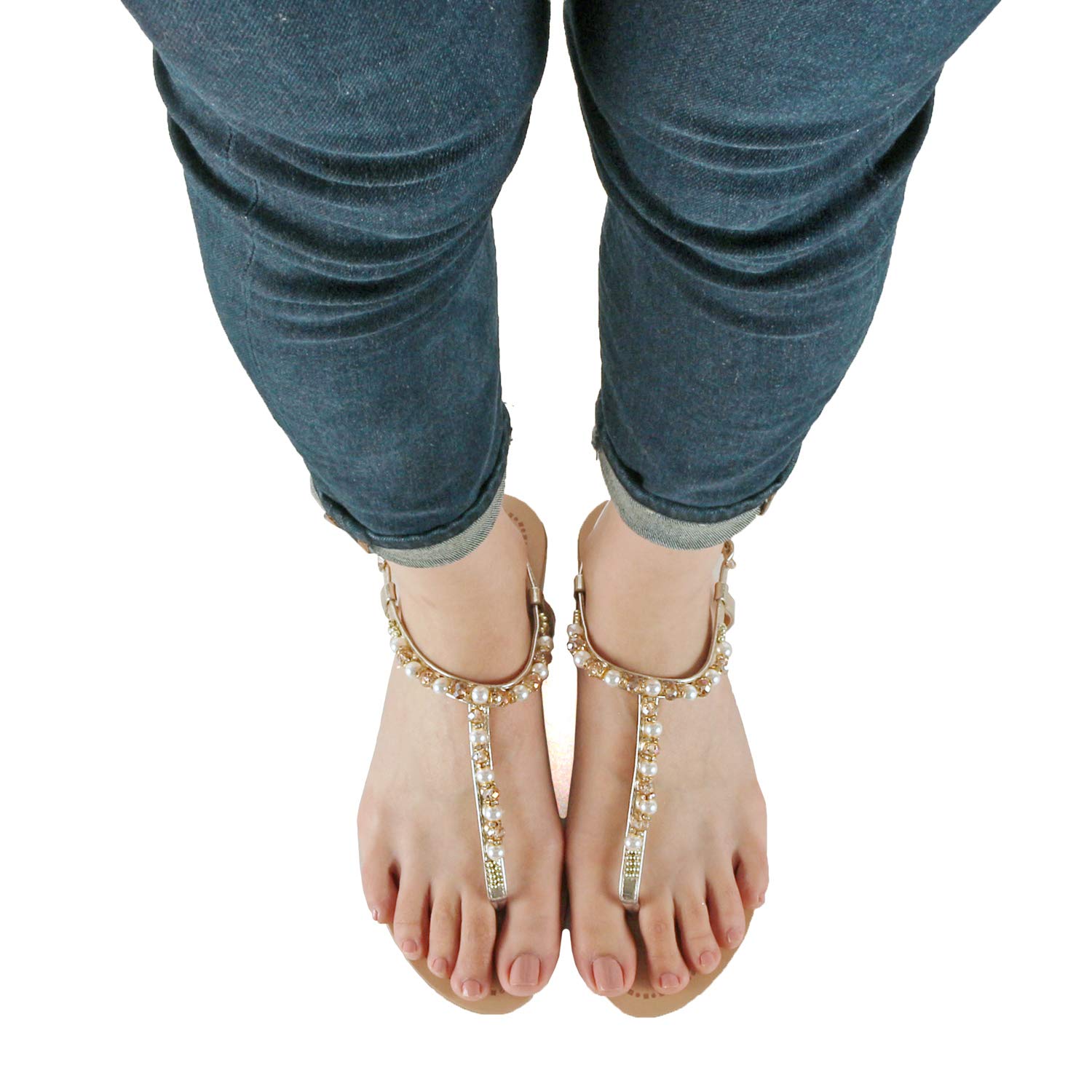 Guilty Heart - Womens Sparkle Rhinestone Sling Back Summer Casual Flat Thong Sandal (9 M US, Goldv1 Pu) - Image 4
