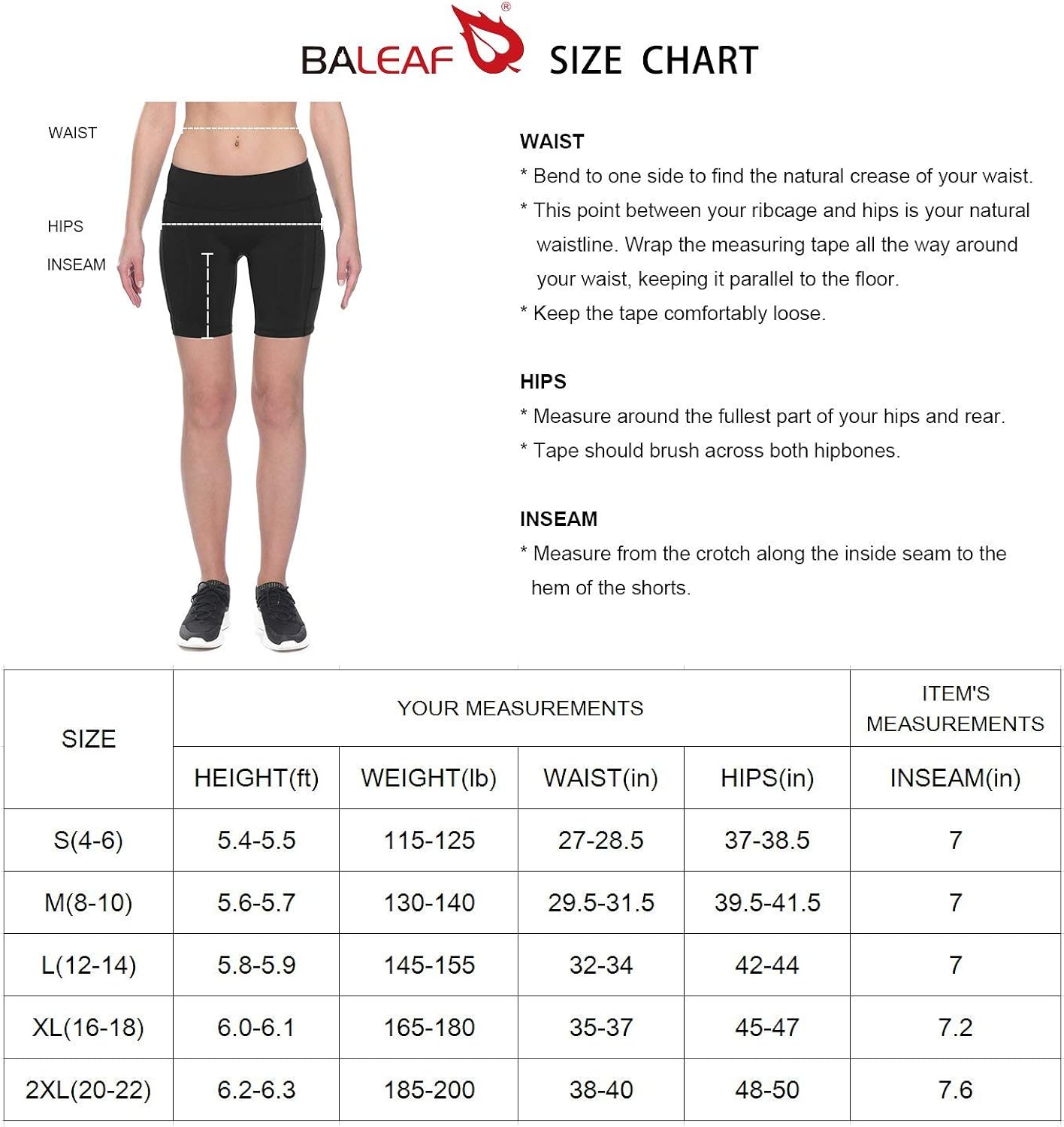 BALEAF Women's 7 Inches Long Compression Running Yoga Spandex Shorts Workout Back Pockets : Clothing