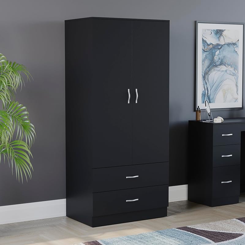 Vida Designs Riano 2 Door & 2 Drawer Wardrobe Black 170H x 76W x 53D