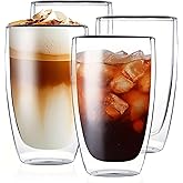 MESNEY 17 oz Double Walled Glass Coffee Mugs, Glass Coffee Mugs Set of 4, Insulated Clear Cappuccino Latte Mugs for Home, Cafe & Restaurant, Durable Stackable Drinking Glasses