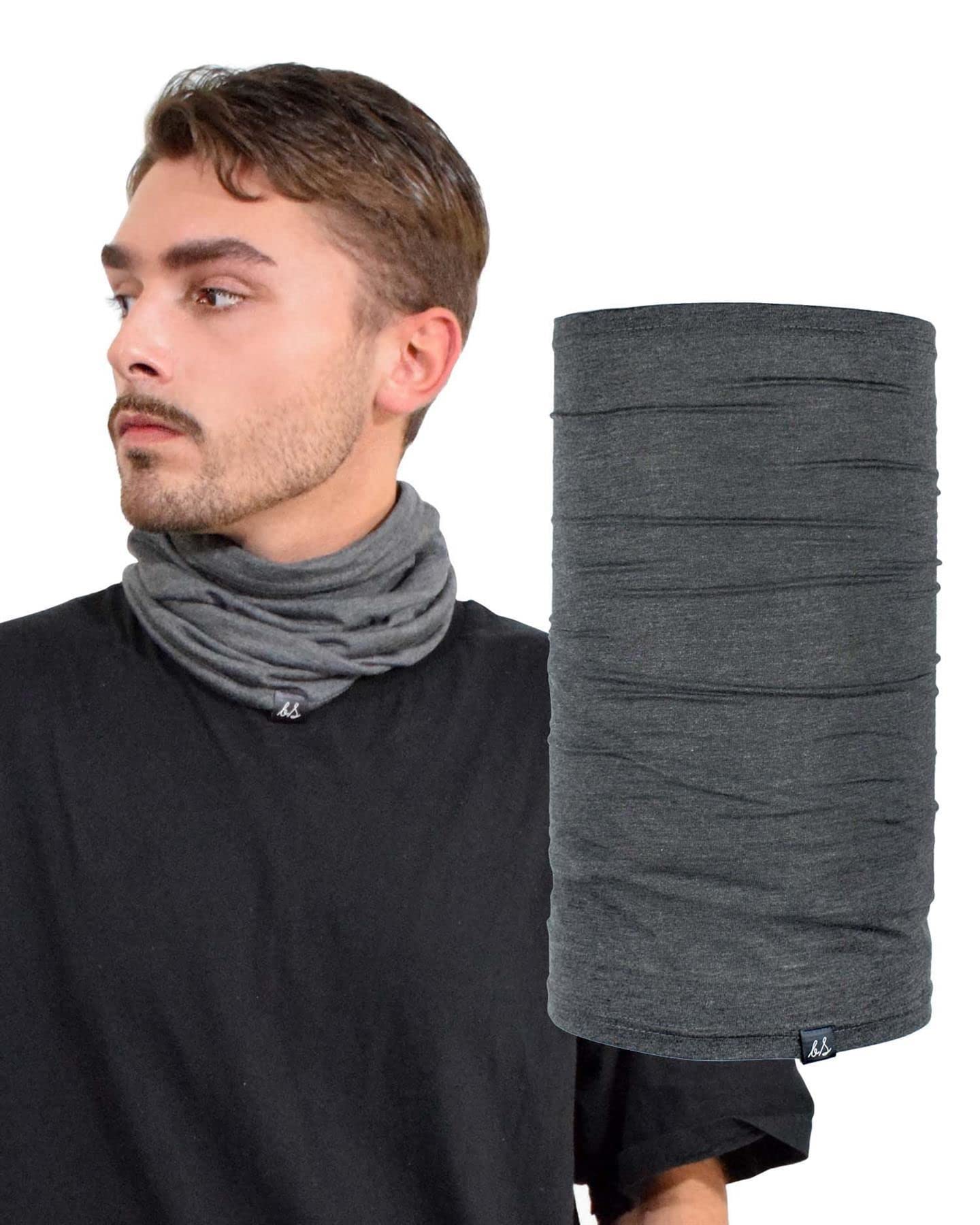 Basic Sense Multifunctional Headwear Cotton Rich Sports Snood Neck Warmer Gaiter, Medium Dark Grey Marl