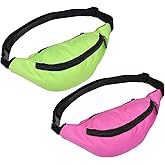 2 Pcs 80s 90s Neon Retro Fanny Pack, Lightweight Vintage Waist Bags Rave Accessories with Adjustable Belt for Holiday Festival Traveling Running Cycling Outdoor Activities - Bright Style