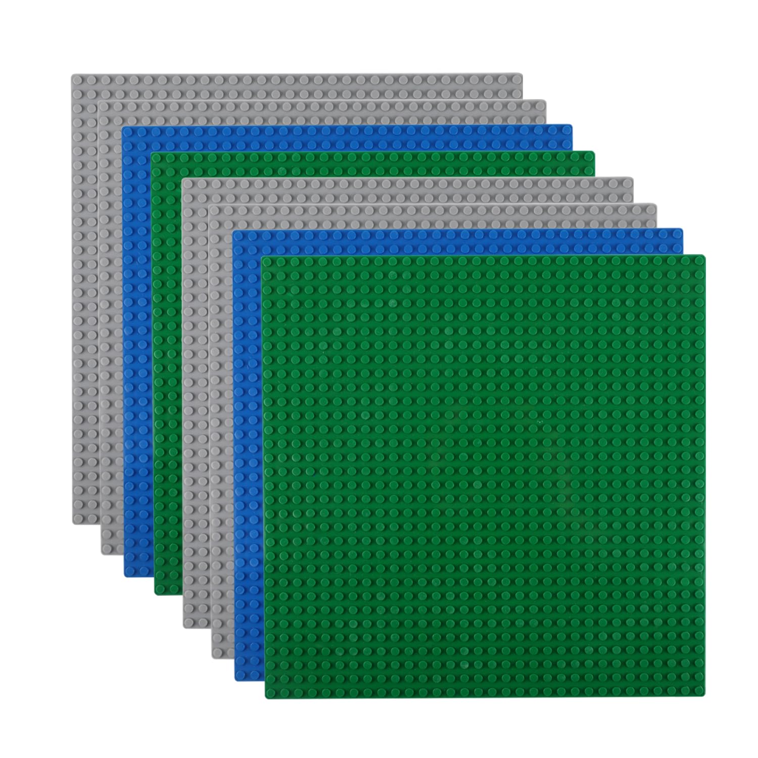 Reenwee 8 Packs Classic Baseplates, 10x10 inch with 32x32 Studs, Building Bricks Baseplate Compatible With Lego, Base Plates 10" x 10" Display Board, Green/Blue/Grey โ image 1