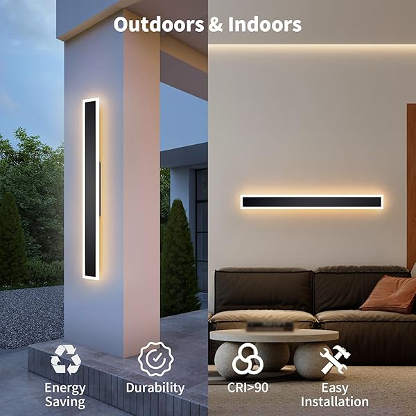 LANNLKER 2 PCS MODERN OUTDOOR WALL LIGHTS 23.6INCH DIMMABLE 3000K-6000K WITH REMOTE CONTROL WATERPROOF IP65 EXTERIOR LONG WALL SCONCE FOR HOUSE GARAGE PATIO