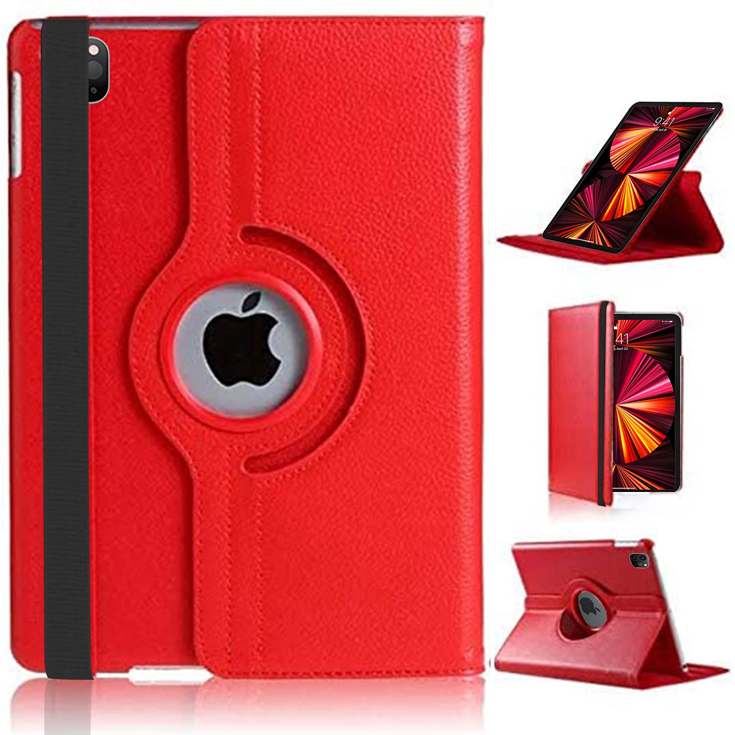 For iPad Pro 11 (2018/2020/2021/2022) Case/iPad Pro 11 inch 4th/3rd Generation 360 Degree Rotating Stand Multi-Angle Viewing Auto Wake/sleep Smart Folio Kids Friendly Protective Cover (RED)