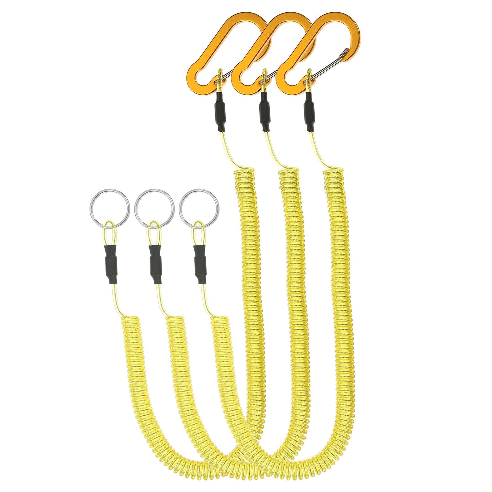 PATIKIL 3pcs Retractable Spring Coil Straps, 10" Spiral Stretchy Safety Lanyard Cord with Aluminium Clip and Key Ring for Fishing Kayak Climbing Boating Pliers, Yellow