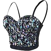 ELLACCI Sexy Sequin Bustier Crop Top Push up Club Party Corset Top Black
