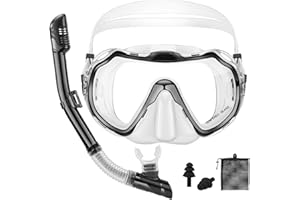 PIYAZI Snorkeling Gear for Adults, Dry Snorkel Set, Panoramic Anti-Leak and Anti-Fog Tempered Glass Lens, Adjustable Snorkeling Gear with Mesh Bag Ear Plug for Snorkeling Scuba Diving Travel