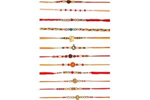 ARTISENIA Raksha Bandhan Set of 12 Rakhi for Brother & Sister with Raksha Bandhan Greeting Card & Roli Chawal Tika | Turtle Pearl Rakhee for Brother & Bhabhi
