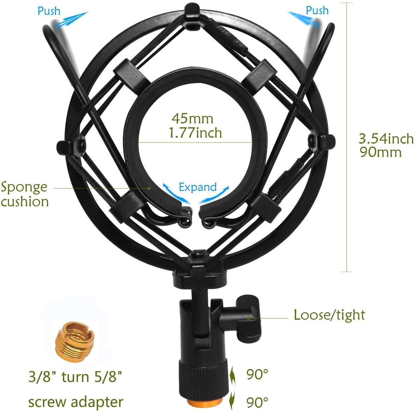 Microphone AT2020 Shock Mount with Pop Filter, PEMOTech Universal Shock Mount for 46mm-53mm Diameter Mic compatible for AT2020 Anti-Vibration Suspension Microphone Shock Mount Bonus Screw Adapter: Musical Instruments