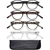 EYEURL 4-Pack Small Round Reading Glasses for Women Men Neck Hanging Blue Light Blocking Eyeglasses TR90 Readers for Women