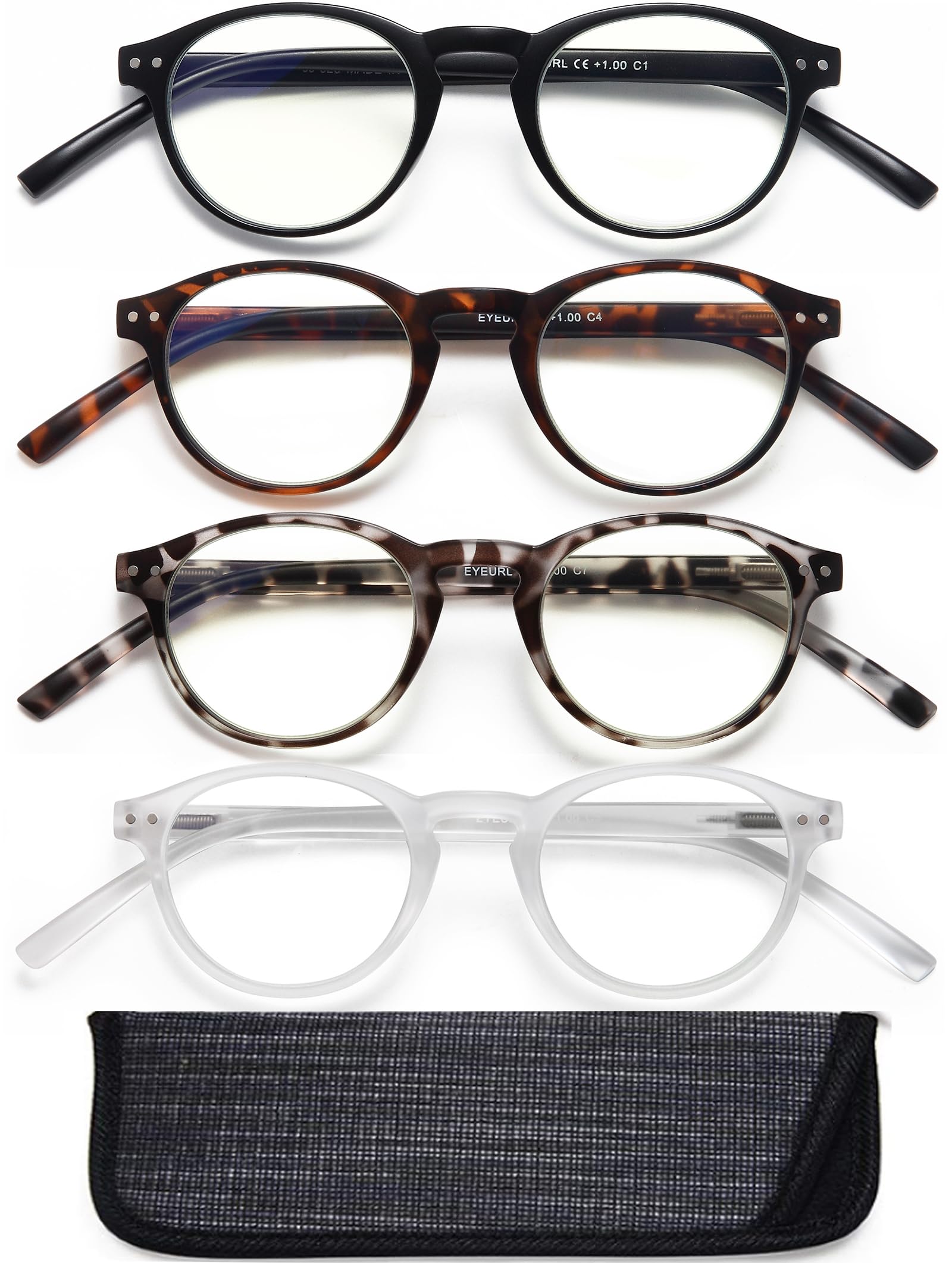 Photo 1 of EYEURL 4-Pack Small Round Reading Glasses for Women Men Neck Hanging Blue Light Blocking Eyeglasses Retro Round Computer Glasses With Spring Hinges TR90 Lightweight Readers for Women,1.5