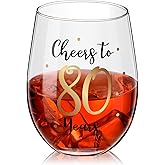 Patelai 80th Birthday Gifts Wine Glass for Women Birthday Decorations Celebrate to 80 90 Years Stemless Wine Glass Present Christmas New Year Wedding Thanksgiving Anniversary Party