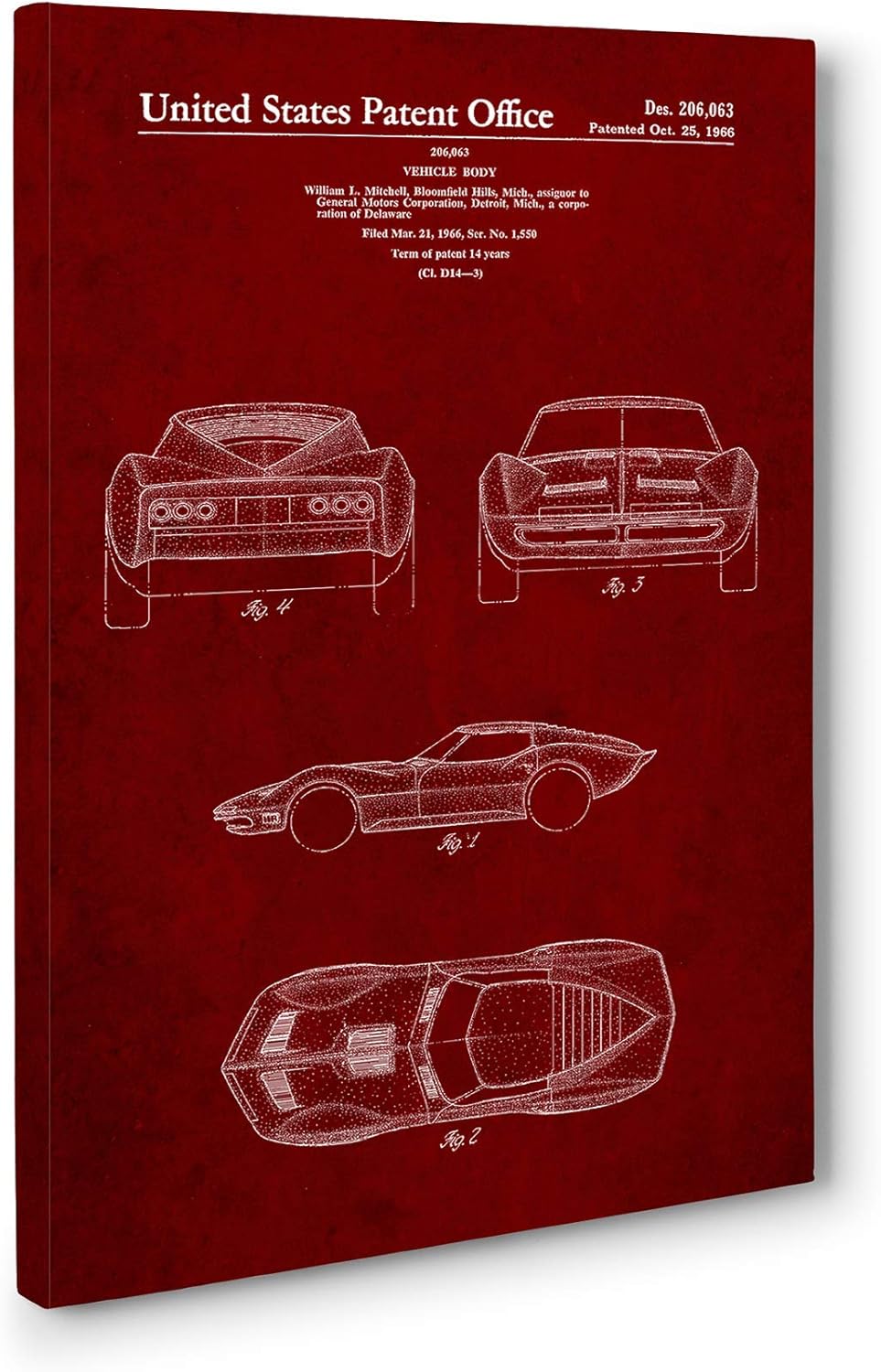 1966 Corvette Mako Shark II Patent Canvas