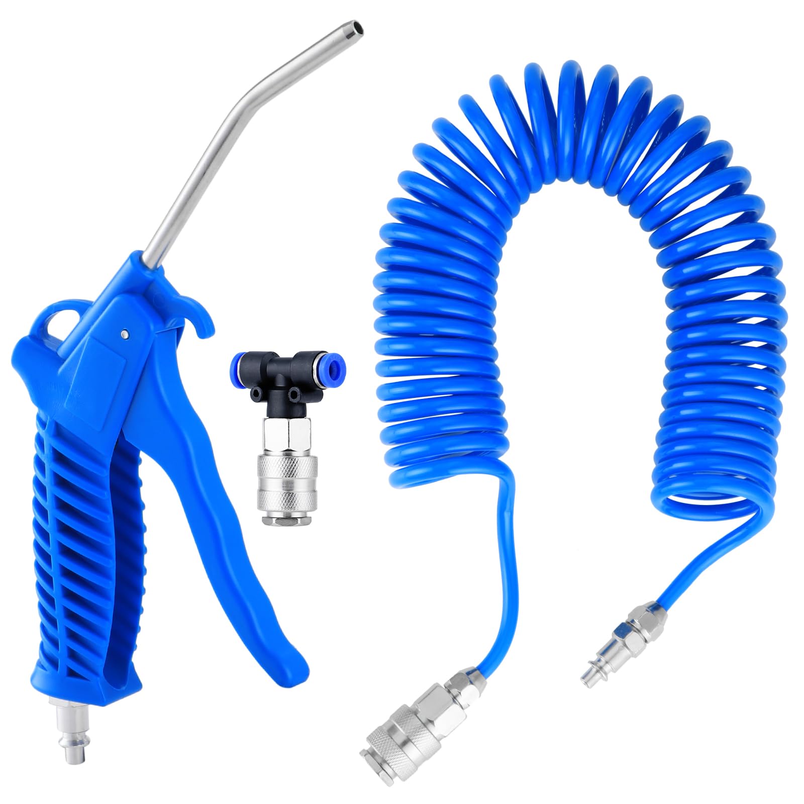 Fippy Truck Air Duster Gun with 5 Metre Recoil Hose Blow Dust Gun Heavy Duty Air Gun Cleaning Kit for Lorry Truck Car, Blue