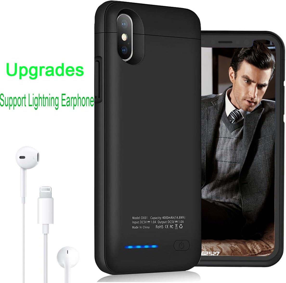 VAVCASE iPhone X/10 Battery Case, 4000mAh Ultra-Slim Protective Portable Charging case for iPhone X 10 Juice Power Bank Battery Charger Case (Black)