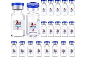 KSIITEKSLAB Ks-Tek 20pcs Sterile Empty Vial,Sample Vials with Self Healing Injection Port and Flip Off Cover,Borosilicate Injection Glass Bottle Individually Packing (Transparent, 3 ml)