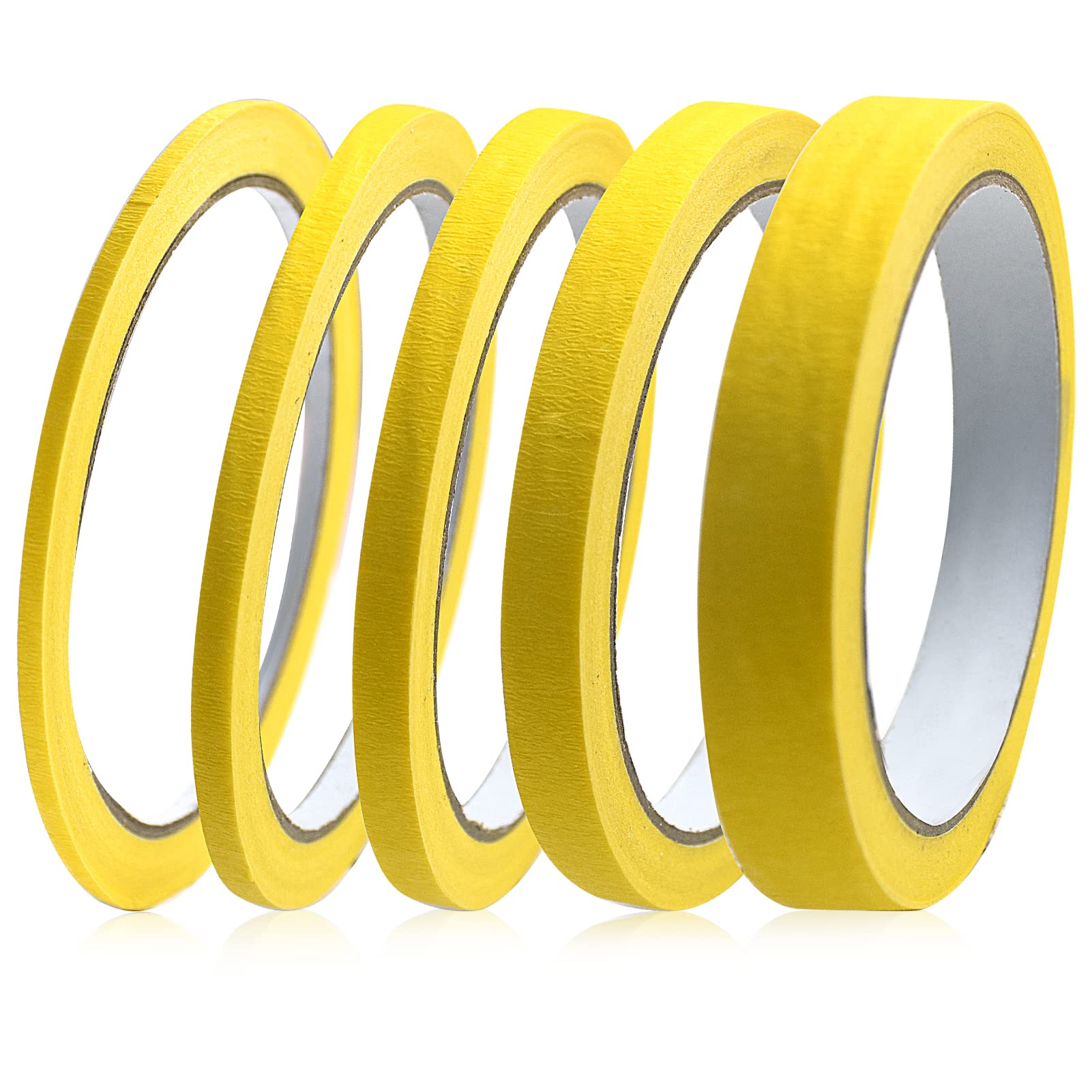 Udewo 5 Rolls Yellow Masking Fine Line Tapes Tape 3/5/7/10/15mm Wide x22 Yard Writable Automotive Premium Painting & Decorating