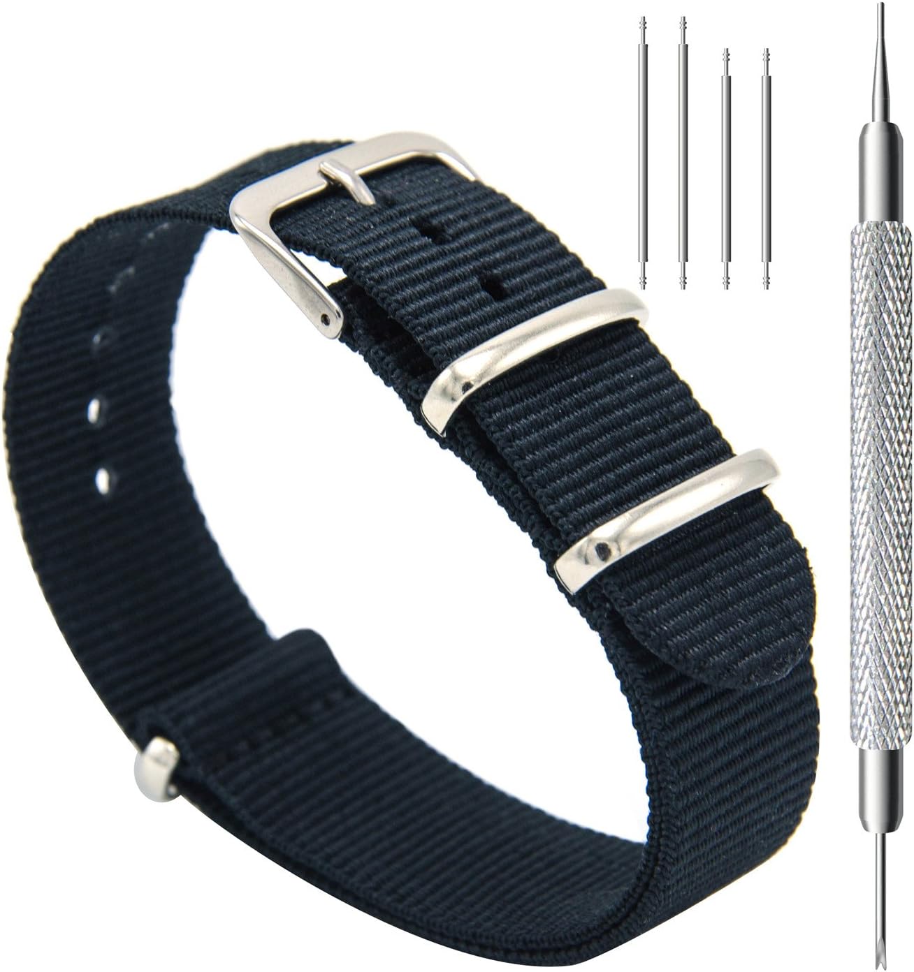 Watch Bands NATO Premium Ballistic Nylon Watch Strap Stainless Steel Buckle 18mm 20mm 22mm with Top Spring Bar Tool and 4 Spring Bars Bonus