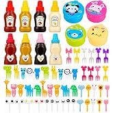 WXOIEOD 72 Pack Lunch Box Accessories, Including Mini Ketchup Bottle Bear Shaped Condiment Squeeze Bottles Small Sauce Containers Animal Food Picks for Travel Bento Box Picnic