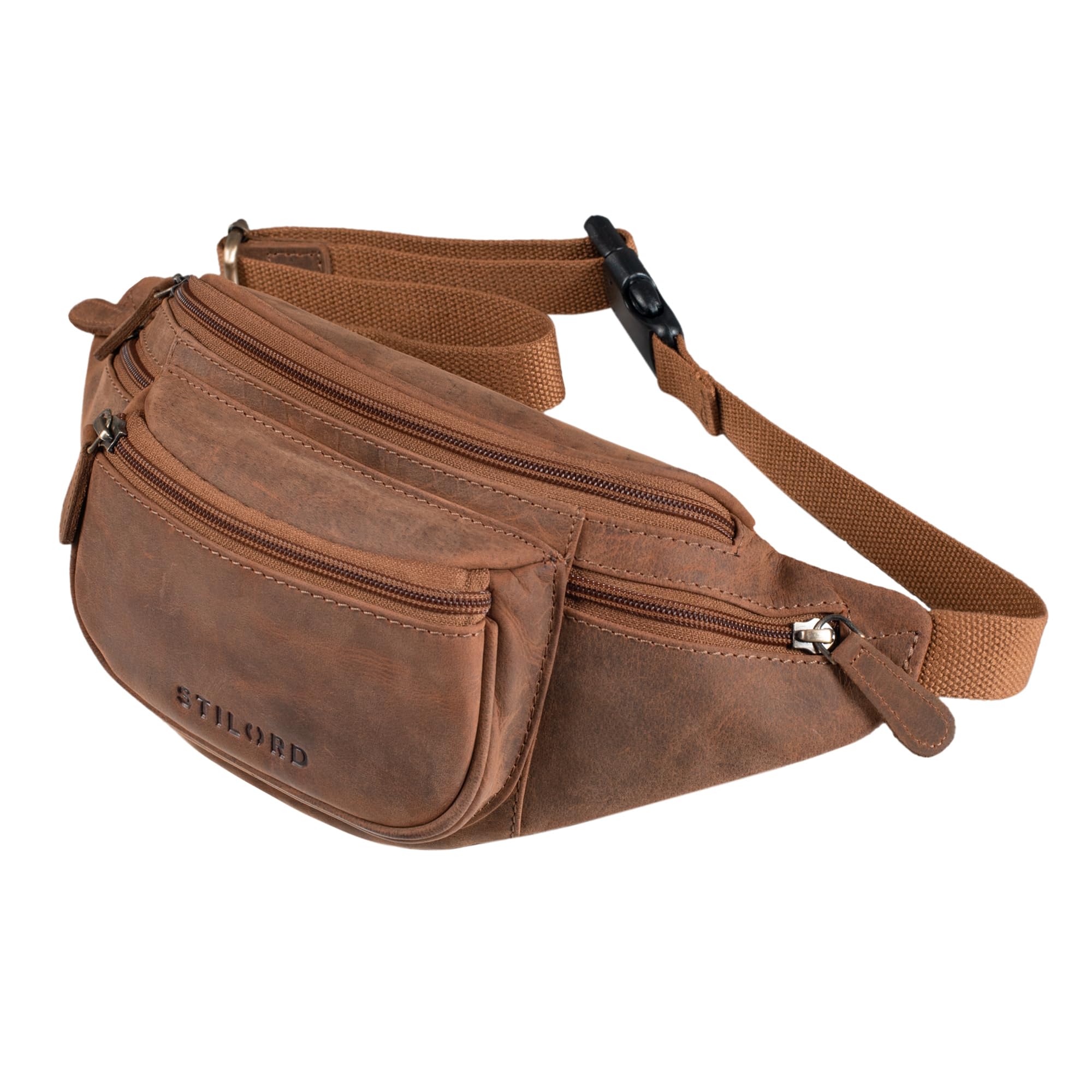 STILORD 'Eliah' Leather Waist Bag Vintage | Unisex Belt Bag for Travel, Festivals, and Outdoor | Genuine Leather Fanny Pack for Phone, Camera, and Valuables, Colour:tan - Dark Brown