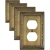 ZILLSEA 4-Pack Antique Brass Outlet Covers, Metal Duplex Wall Plates for Electrical Outlets, Light Switches, Decorative Pearl Design, 3.15''*4.88'', Midsize