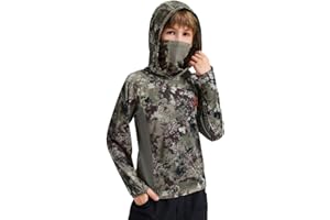 BASSDASH Youth UPF 50+ Camo Hunting Hoodie Shirt with Neck Gaiter Quick Dry Long Sleeve Hooded Tee for Fishing Hiking FS02Y