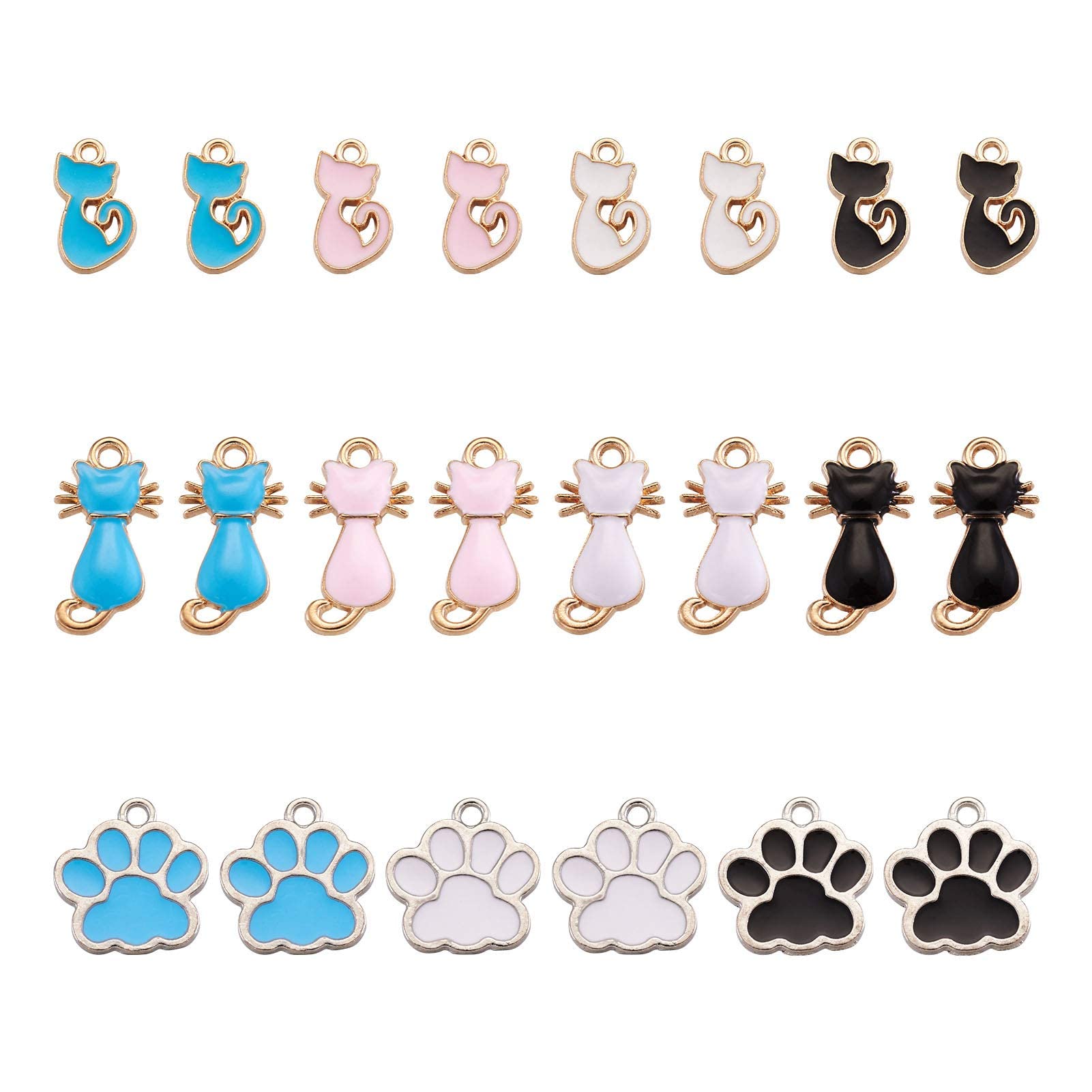 Craftdady 22pcs Cat Bear Paw Prints Enamel Dangle Pendants Kitten Animal Footprint Metal Floating Charms for Earring Bracelet Necklace Jewellery Crafts Making
